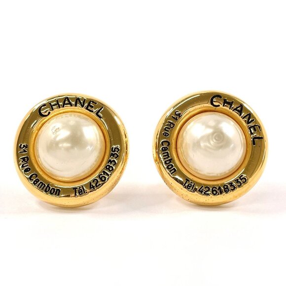 CHANEL Gold Pearl Earrings - Picture 1 of 7